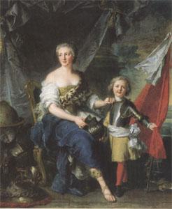 Jean Marc Nattier Mademoiselle de Lanbesc as Minerva,Arming Her Brother the Comte de Brionne and Directing Him to the Arts of War (mk05) oil painting image